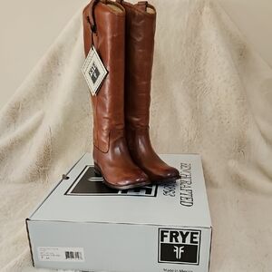 Frye Melissa Women's Cognac Leather Heeled Boots Extended Calf